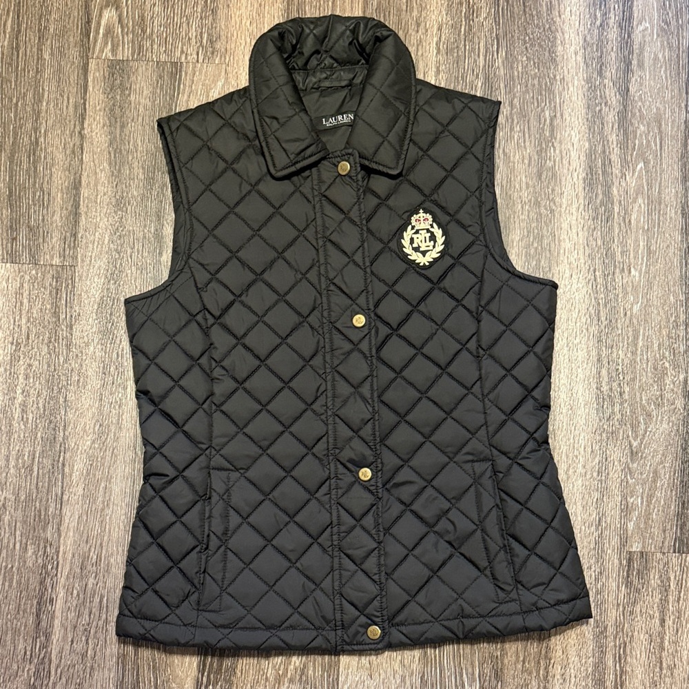 Lauren Ralph Lauren Black Quilted Vest with Gold Buttons